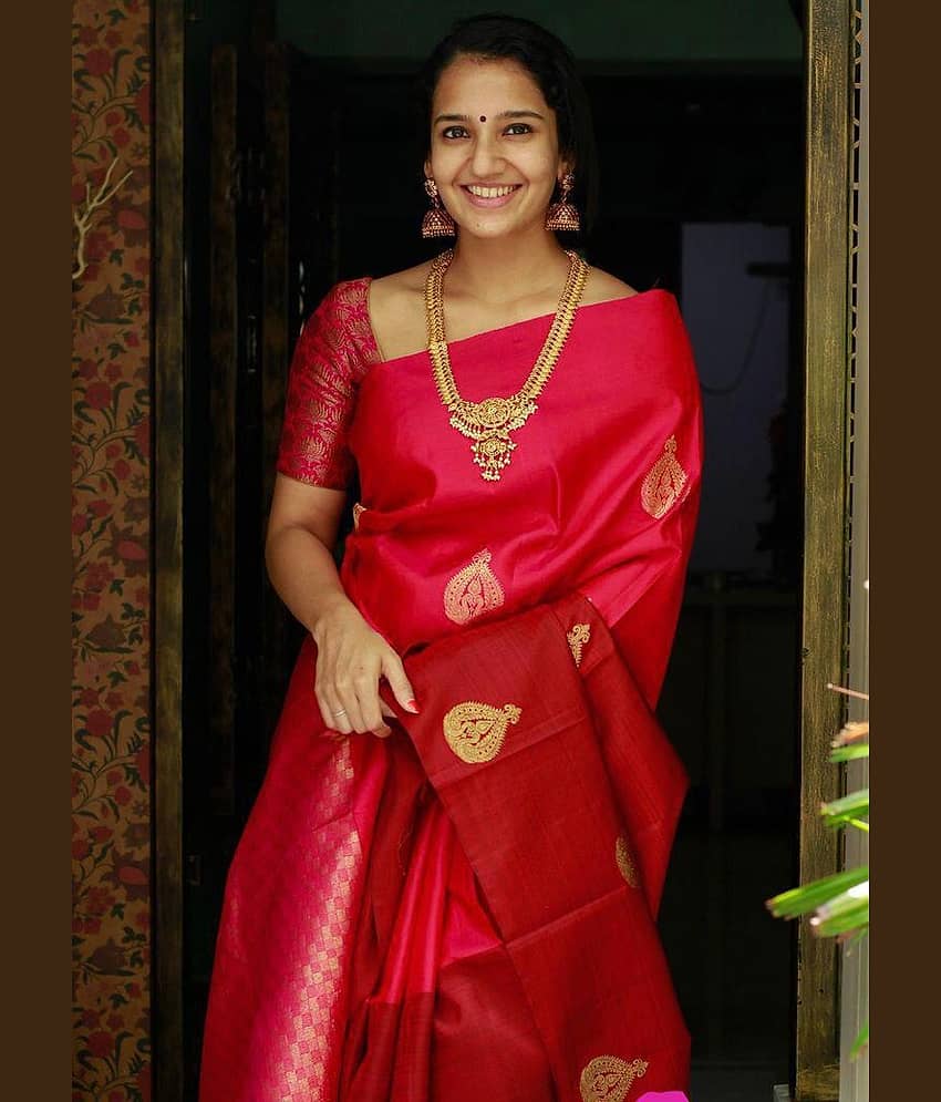 Prijari Art Silk Woven Kanjeevaram Sarees With Unstitched Blouse Piece ( Red )