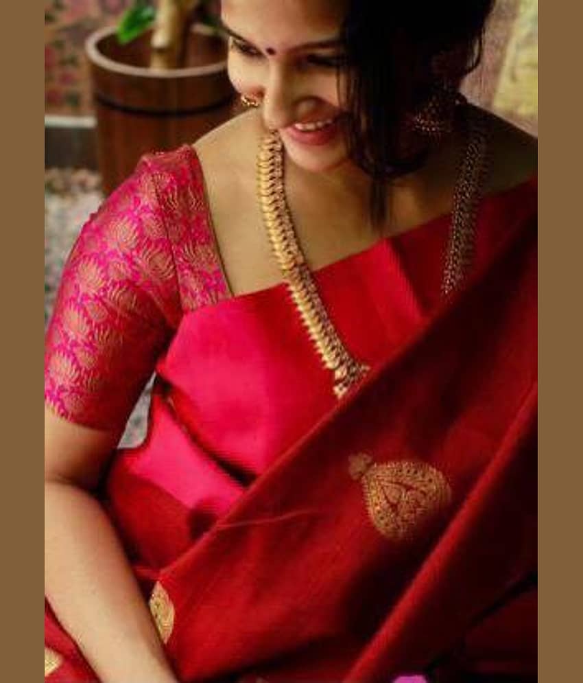 Prijari Art Silk Woven Kanjeevaram Sarees With Unstitched Blouse Piece ( Red ) view 2