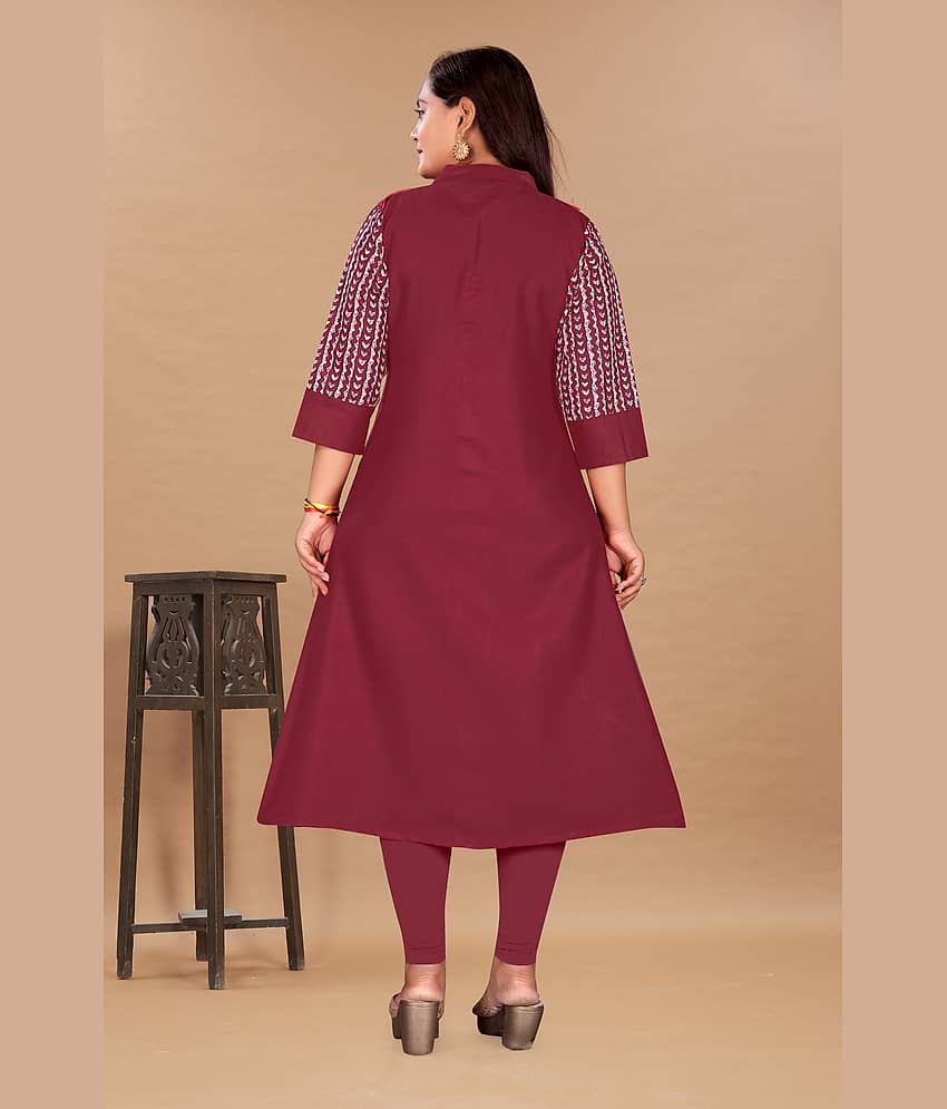 Hetsa Women Cotton Blend Printed Anarkali Kurti ( Maroon ) view 2