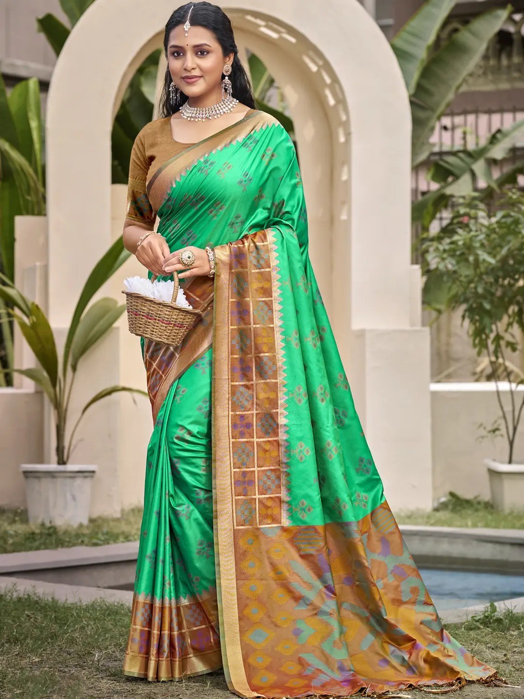 Rama Green Silk Saree view 2