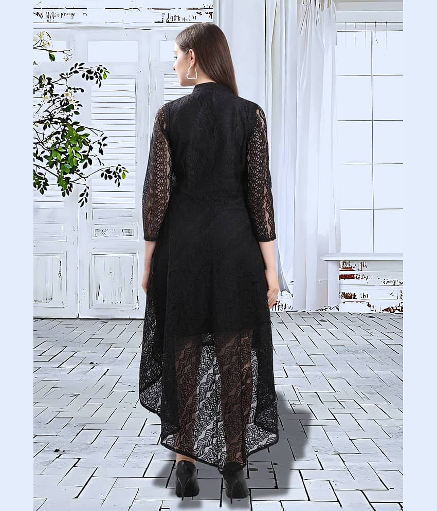 ZELZIS Women Net Printed Asymmetric Dress ( White ) view 2