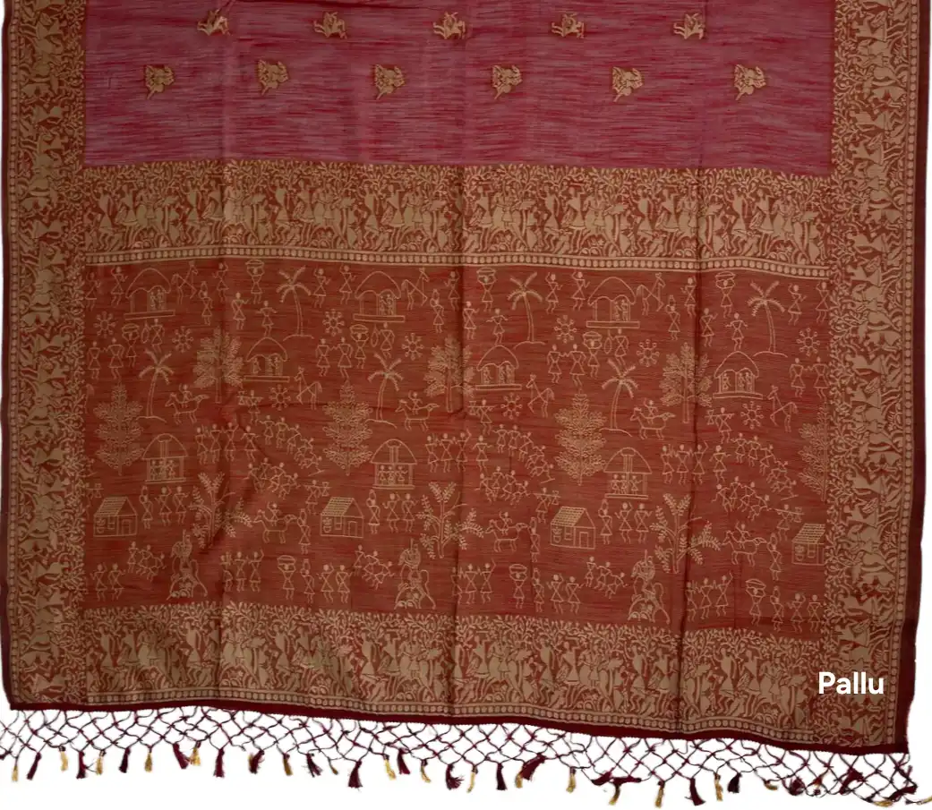 Saura Art Handloom Saree Dark Maroon Story Pallu view 2