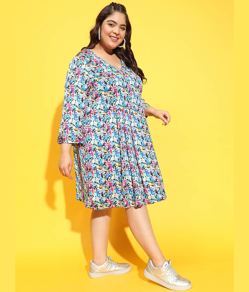 Oxolloxo Women Polyester Printed Fit & Flare Dress ( Multicolor ) view 2