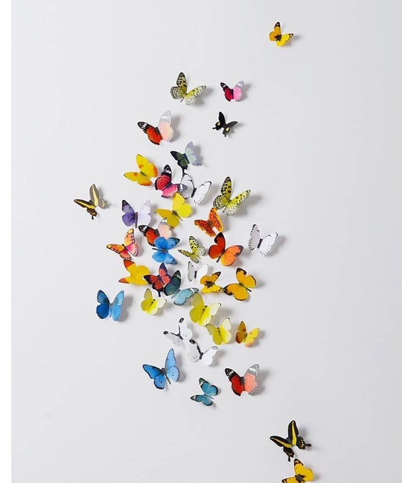 Jaamso Royals Multi Color 3D Butterflies PVC Multicolour Wall Sticker - Pack of 1