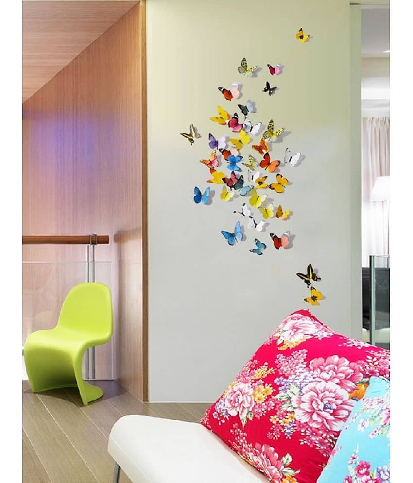 Jaamso Royals Multi Color 3D Butterflies PVC Multicolour Wall Sticker - Pack of 1 view 2