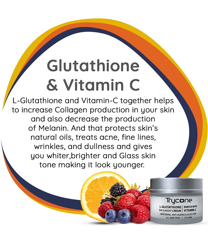 Trycone L- Glutathione and Vitamin C Face Cream for Skin Whitening, Anti Ageing and Glass Skin, Enrich with Natural Actives, 50 Gm view 2