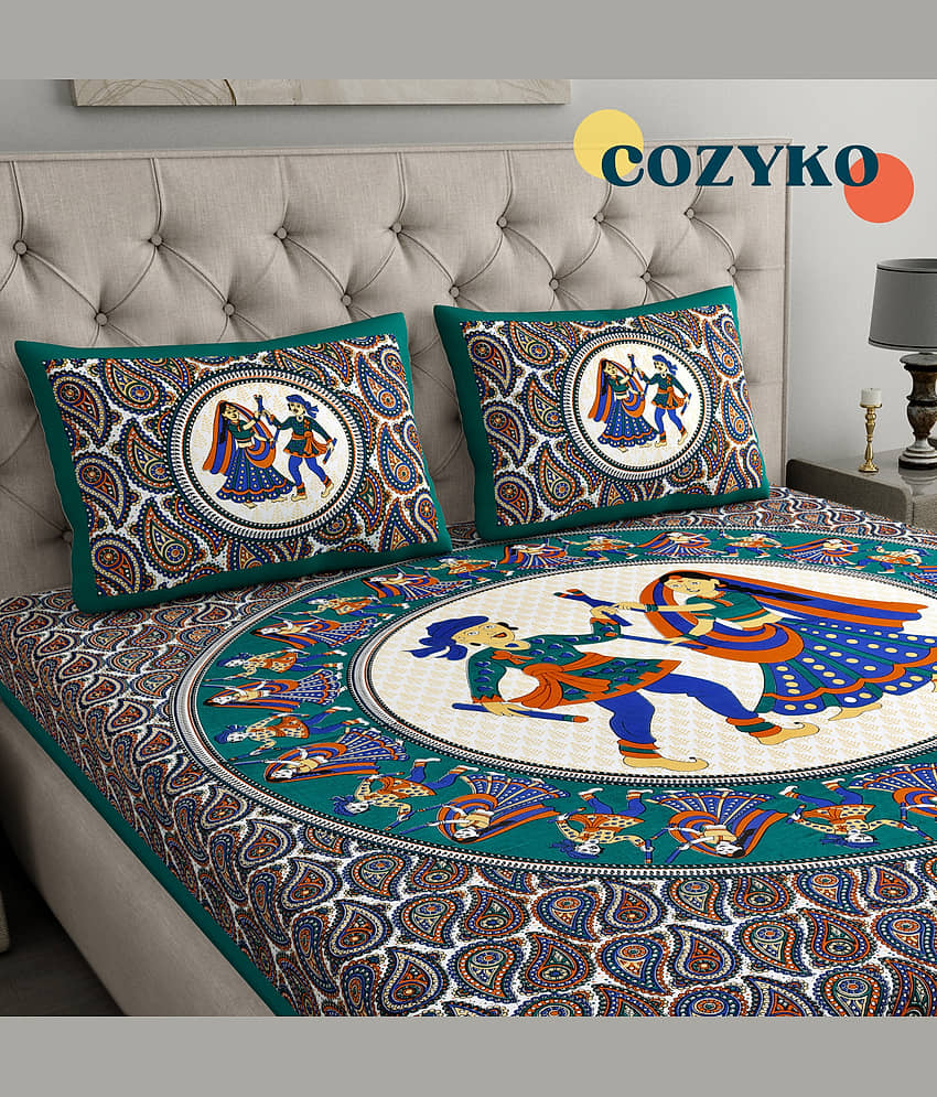 COZYKO Cotton 1 Double Bedsheet with 2 Pillow Covers ( Multicolor ) view 2