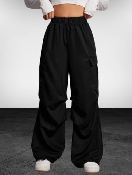 Women's Casual High Waist Solid Color Loose Fit Cargo Pants with Pockets
