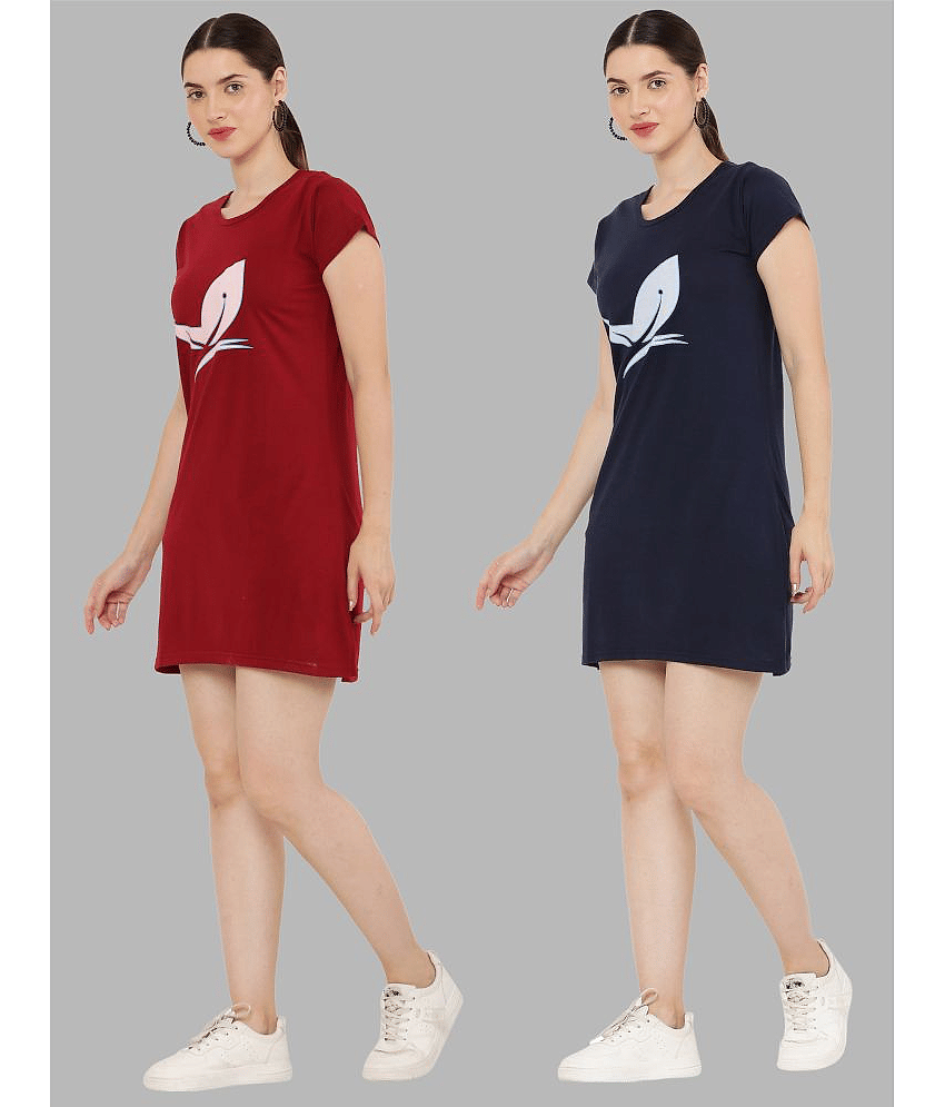 PREEGO - Multi Color Cotton Blend Women's Nightwear Night T-Shirt ( Pack of 2 ) view 2