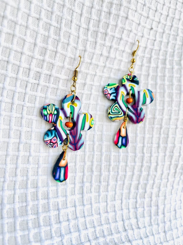 Flora handcrafted clay earrings view 2