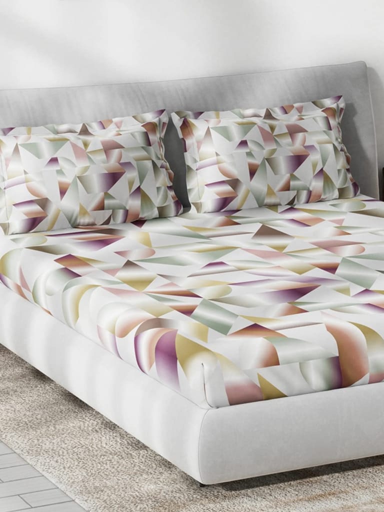 DDECOR - Primary Collection 100% Cotton Abstract Pattern 136TC King Bedsheet |229 CM X 274 CM| Purple view 2