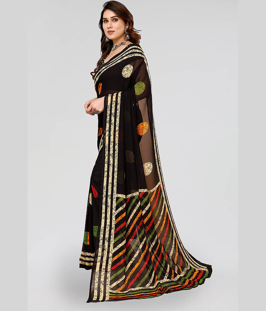 ANAND SAREES Georgette Printed Saree With Unstitched Blouse Piece ( Black ) view 2