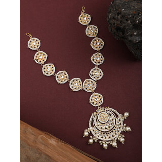 Pachi Kundan Pearl Latest Designer Matha Patti with Tikka Sheeshphool Hair Accessories view 2