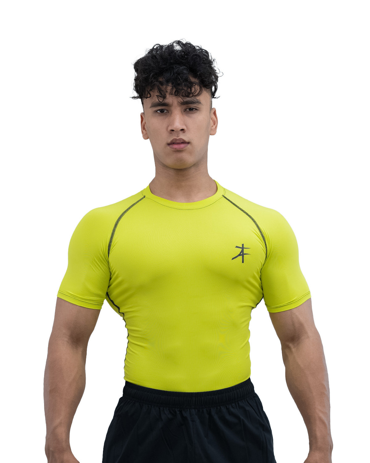 Athflex Men's Half Sleeve Edge Compression T-Shirt-Athletic Base Layer for Gym,Cycling,Training,Workout,Poly-Spandex Blend,Tactical Sportswear & Gymwear - chartreuse yellow/M