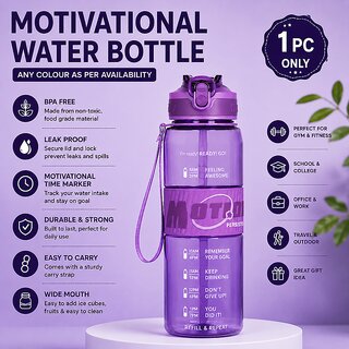 Pack of 1 Motivational Water Bottle with Sipper with Time Marker Straw Lid, BPA Free Leakproof Reusable Sports Water B