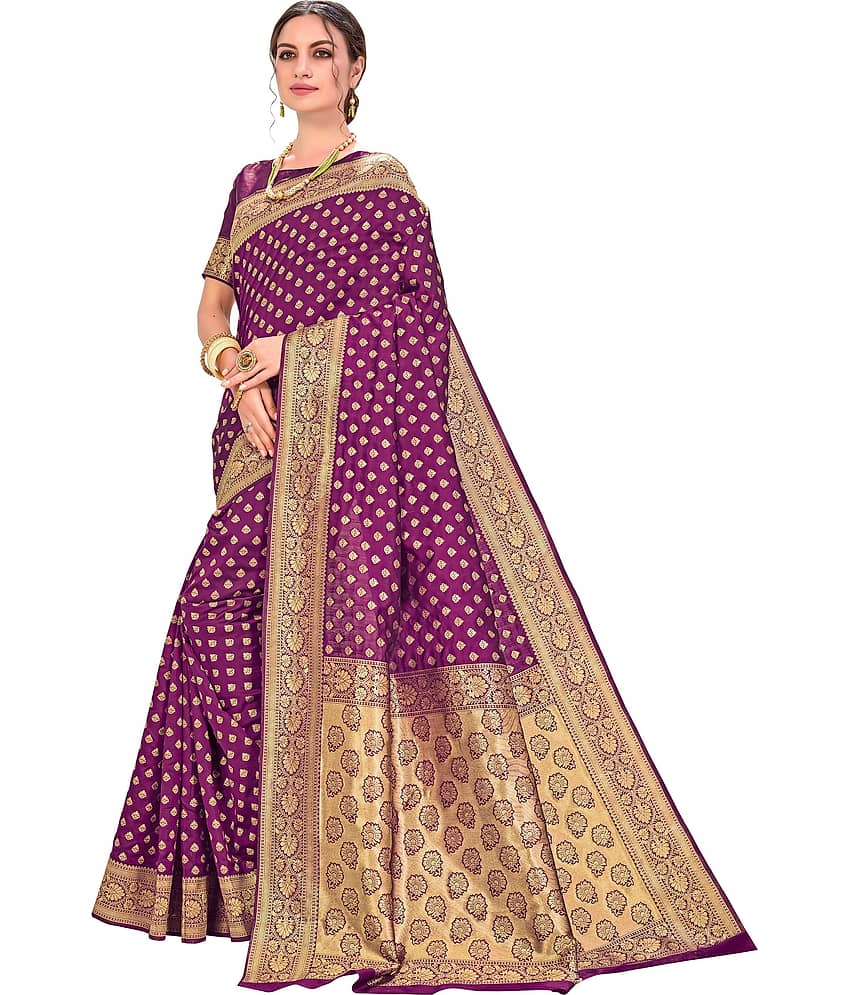 Sariya Jacquard Embellished Saree With Unstitched Blouse Piece ( Wine ) view 2