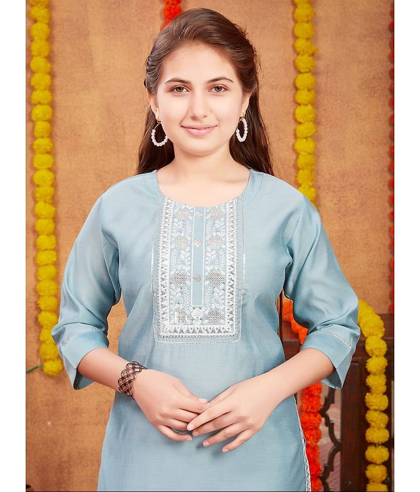 Aarika Girls Silk Patiala Kurta Set ( Pack of 1 , Sky Blue ) view 2