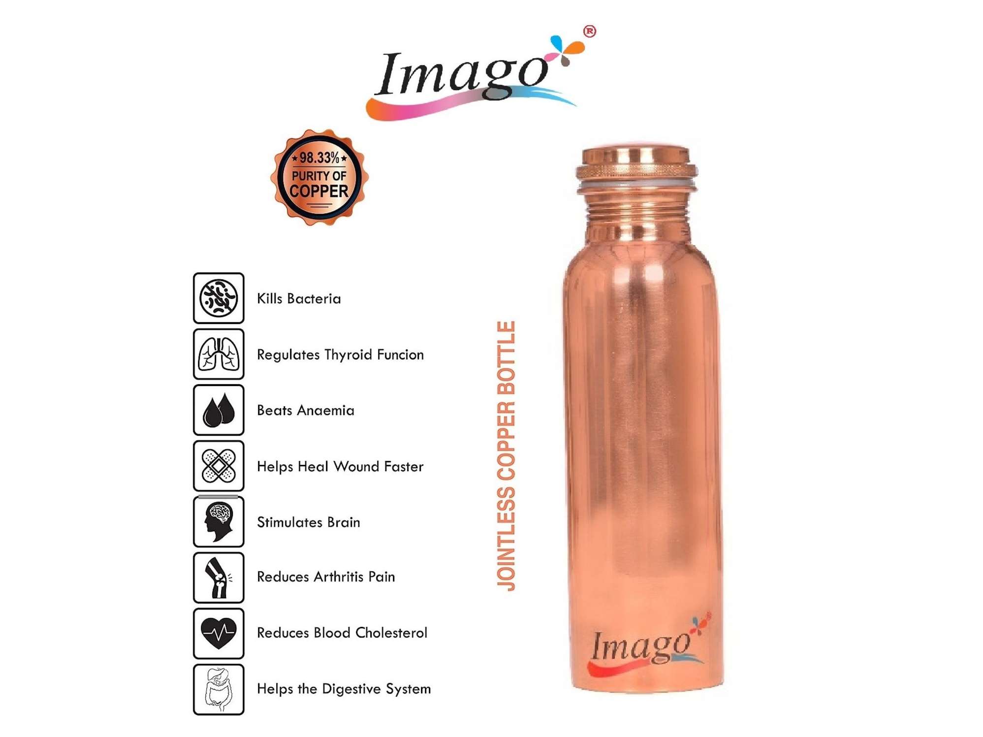 Imago Plain Copper Bottle 1L (Pack of 6) view 2