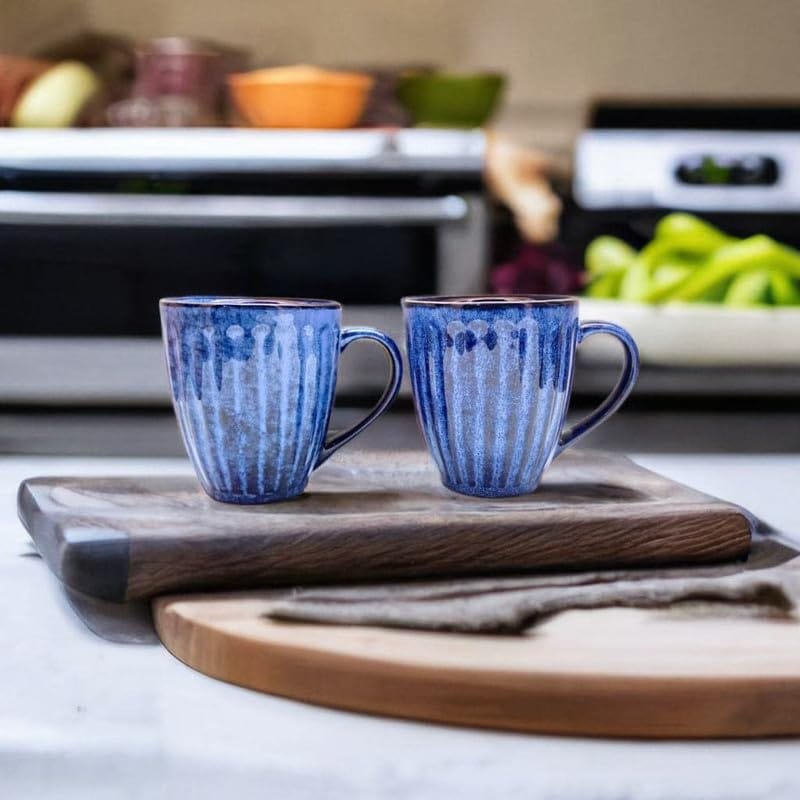 STOREPEDIA Handmade Ceramic Coffee Mug, Mugs Cups For Coffee Tea Milk Chai, Sutable For Home Office Daily Gift, Stylish Durable Microwave Dishwasher Safe Blue Large Size, 350 ml Set of 2 view 2