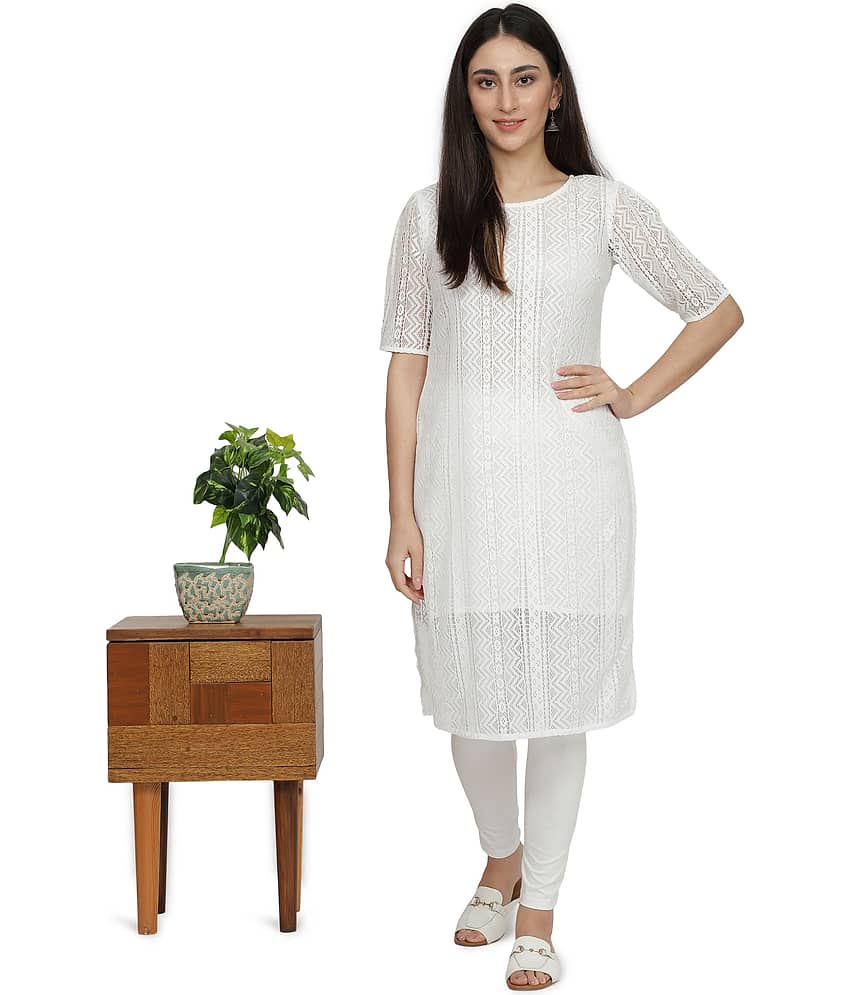 NUEVOSDAMAS - White Cotton Women's Straight Kurti ( Pack of 1 ) view 2