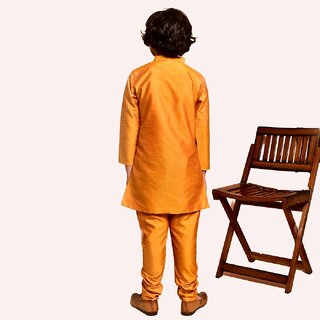 PrintCultr Boys Solid Pure Silk Kurta and Pyjama Set (Orange) view 2
