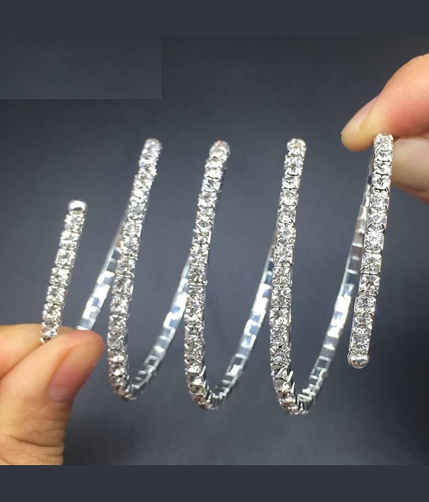 ZIVOM® Stylish Trendy Three Line Austrian Rhinestone Crystal Stretch Elastic Free Size Bracelet for Girls Women view 2