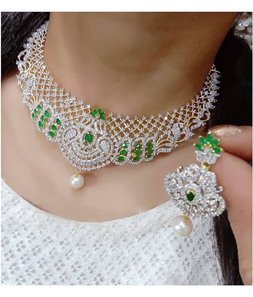 Navya Collections Alloy Green Contemporary/Fashion Necklaces Set Choker view 2