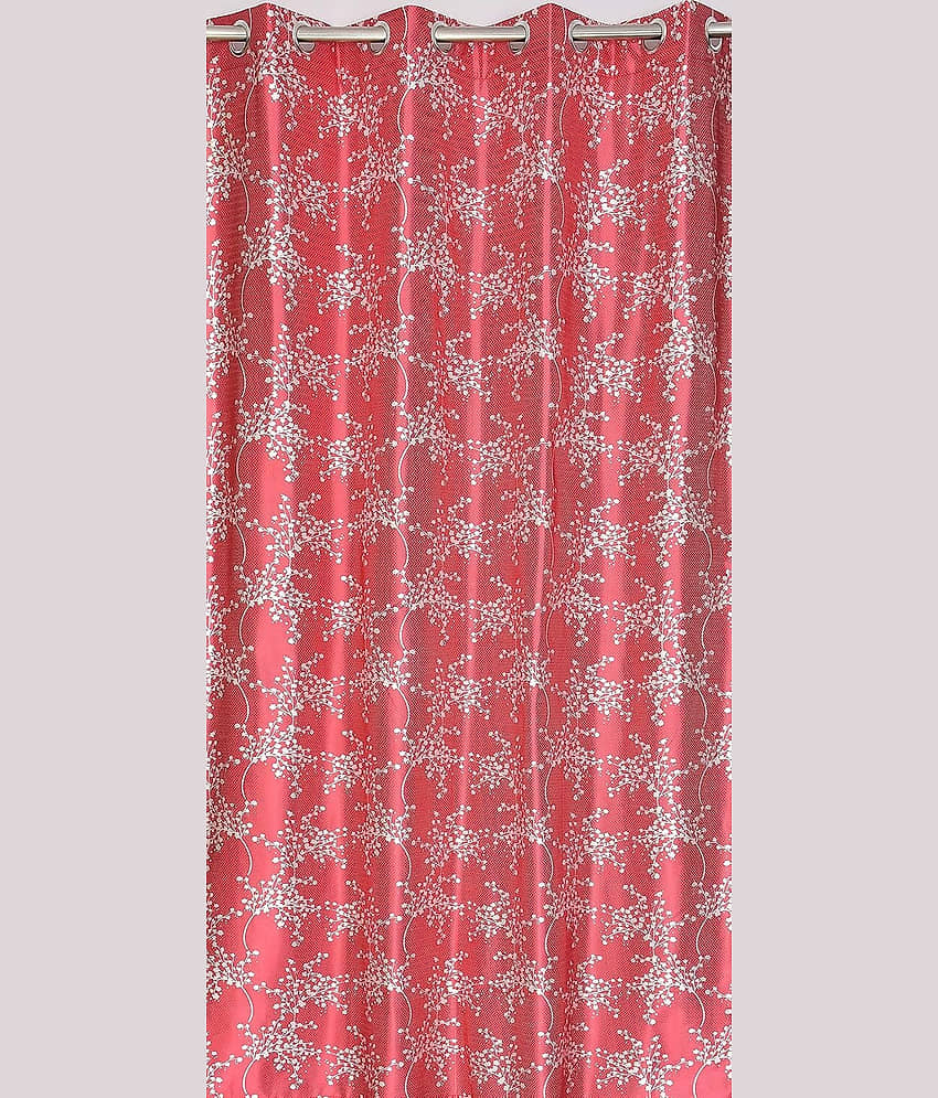 Kraftiq Homes Floral Printed Semi-Transparent Eyelet Curtain 7 ft ( Pack of 1 ) - Maroon view 2