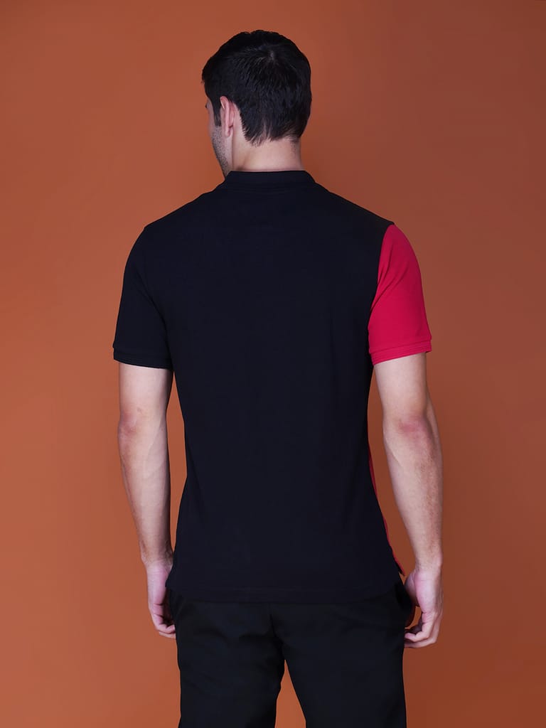 Men’s Premium Cotton Color Block Polo T-shirt Red/Black view 2