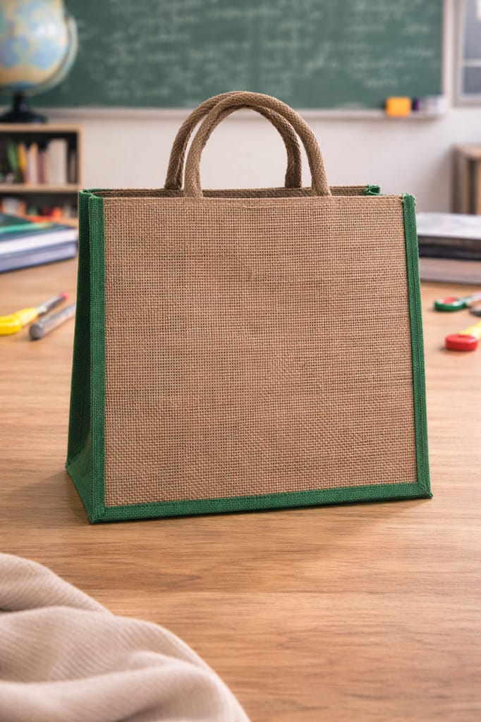 Eco-Friendly Jute Tote Bag with Green Trim