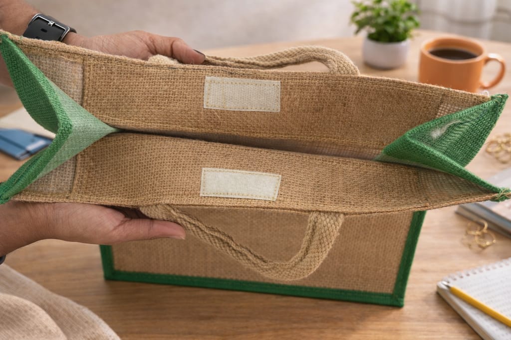 Eco-Friendly Jute Tote Bag with Green Trim view 2