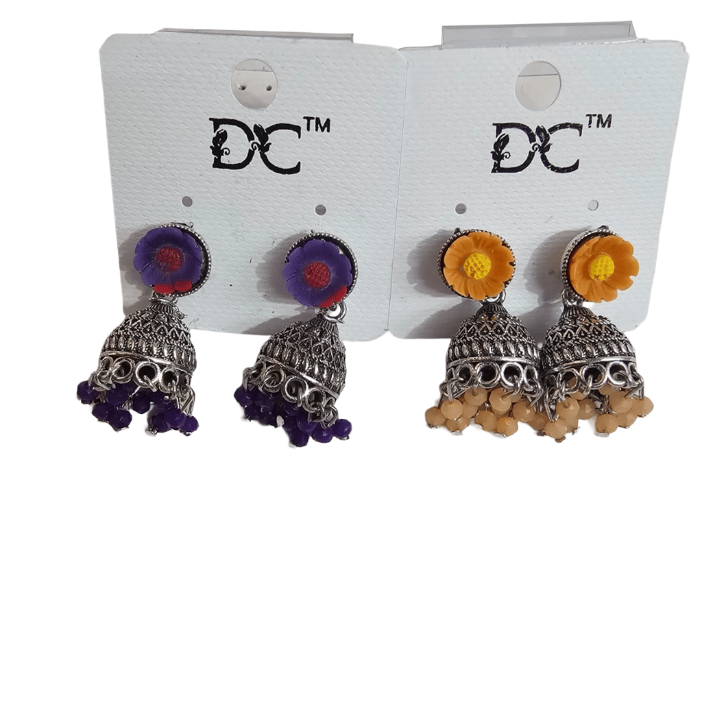 Oxidized Silver Jhumka Earrings with Floral Studs 4 pair combo view 2