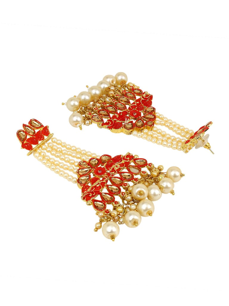 Cardinal Gold Color Moti Gold Plated Brass Red Minakari Earrings Set view 2