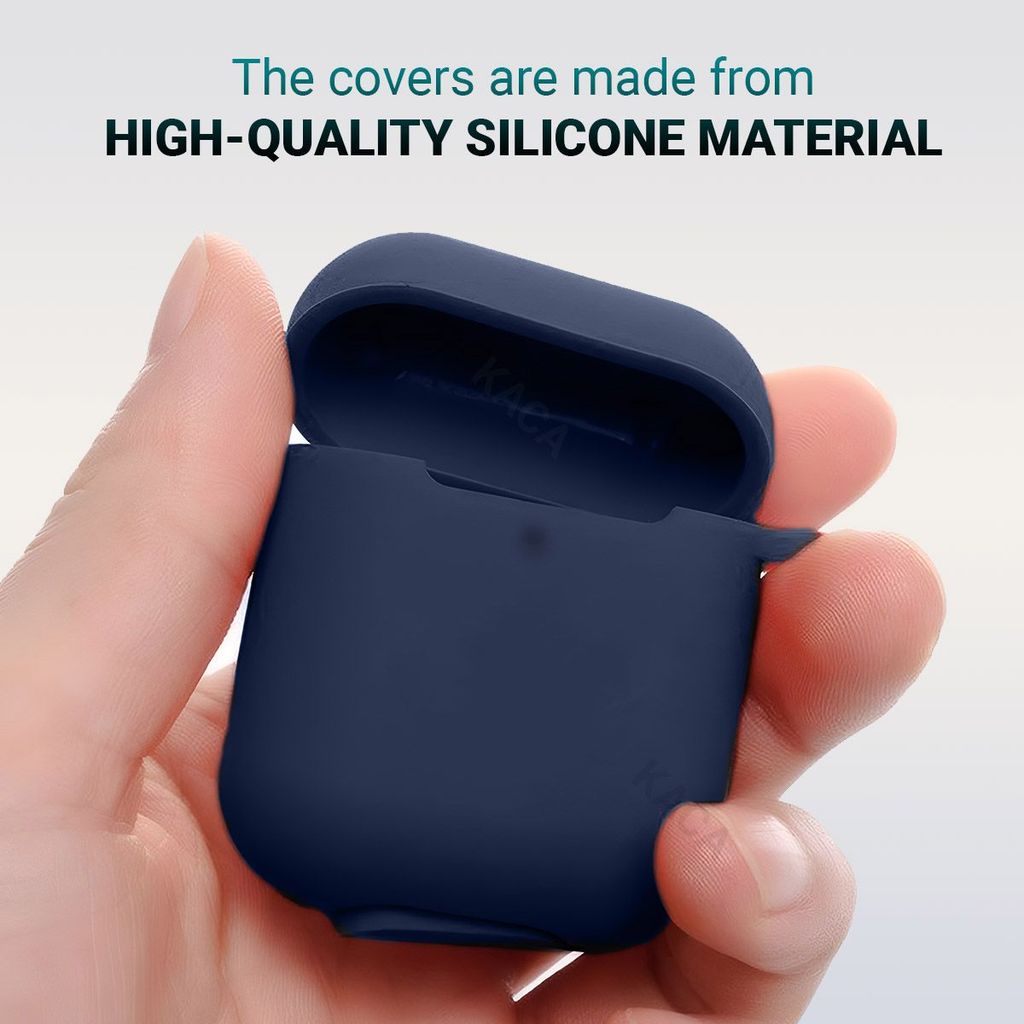 LIRAMARK Silicone Soft Case Cover with Buckle for AirPods 1 & 2, Apple airpods 1st and 2nd Generation case (Midnight Blue) view 2