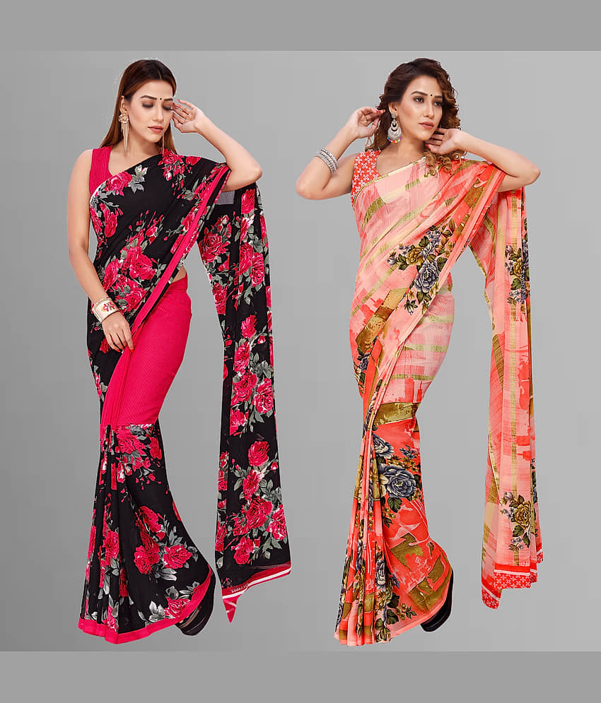 ANAND SAREES Georgette Printed Saree With Unstitched Blouse Piece ( Multicolor ) view 2