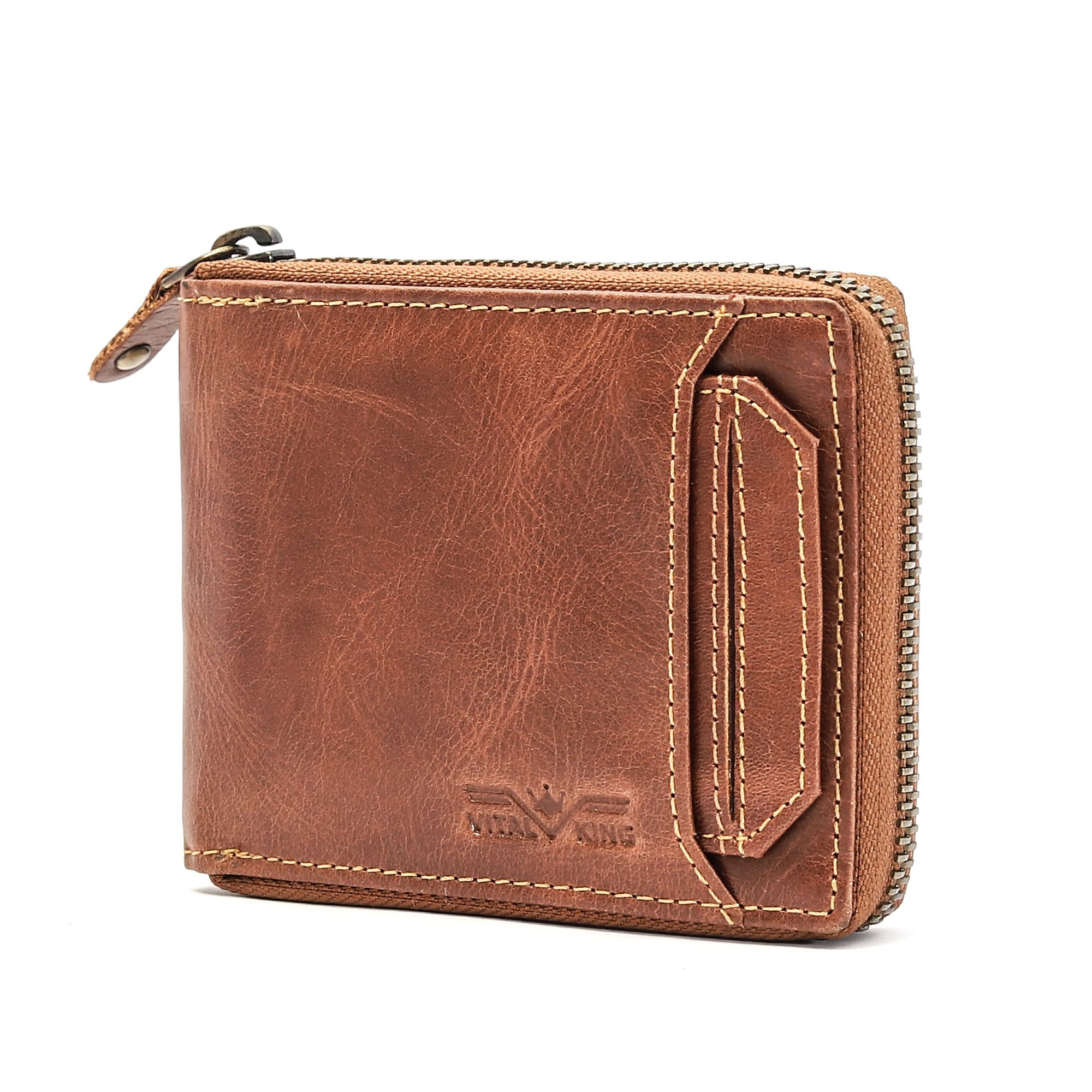 Vital King Men Travel Tan Genuine Leather RFID Wallet (12 Card Slots) view 2