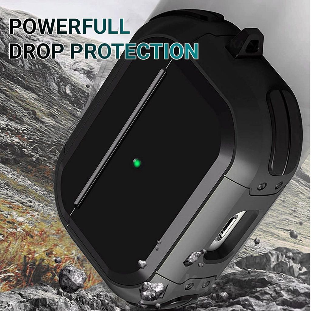 LIRAMARK Tough Rugged Hard Shell Armor case cover for Airpods Pro (2019), AirPods Pro 1st Generation (Black) view 2