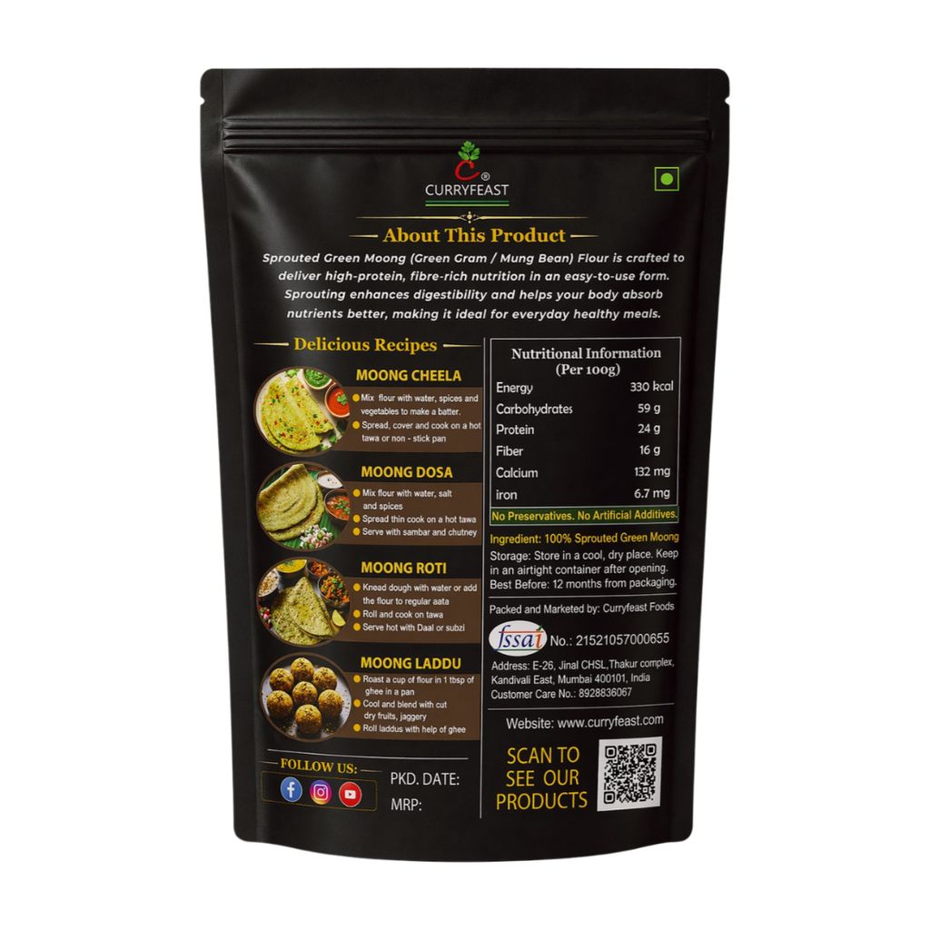 CURRYFEAST Sprouted Green Moong Flour / Sprouted Green Gram Flour / Instant Chiila Flour / Gluten Free / Super Healthy view 2