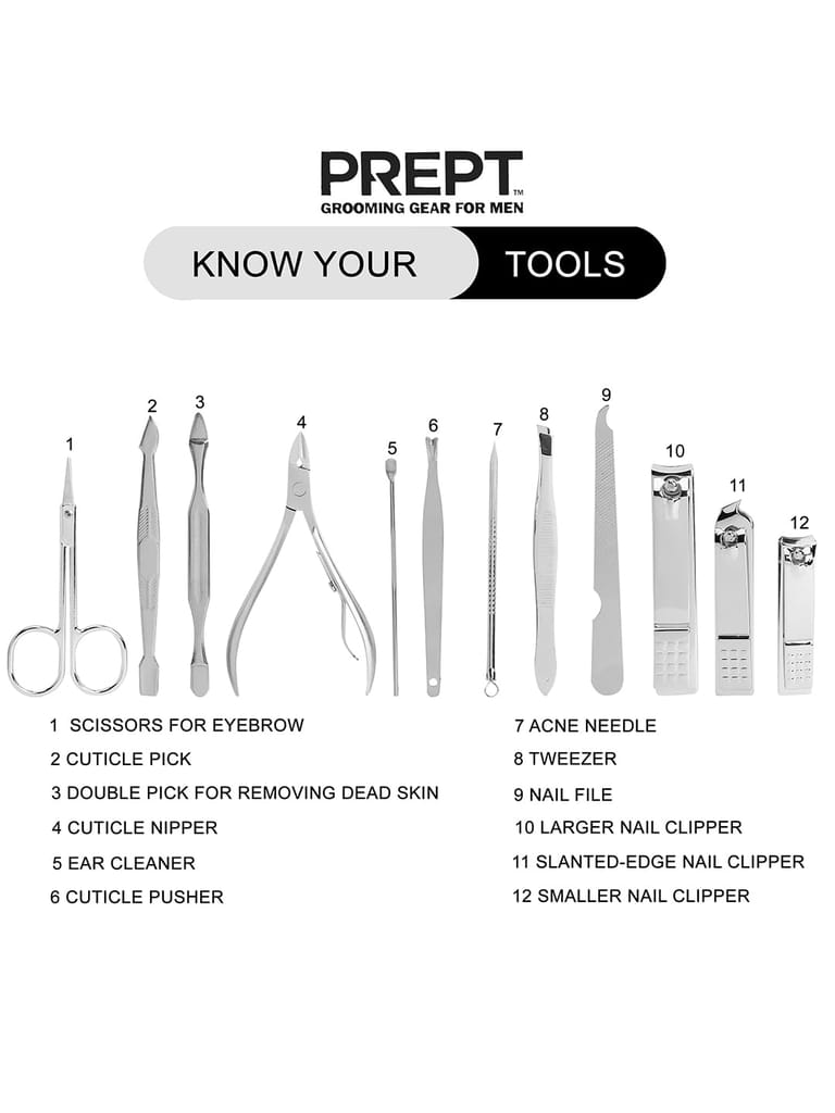 PREPT Manicure Set Nail Clippers Pedicure Kit - 12PCS Stainless Steel Manicure Set, Professional Mens Grooming Kits, Nail Care Tools with Luxurious Travel Case - California Proposition 65 listed - Lead free | Cadmium Free | Phthalates Free view 2