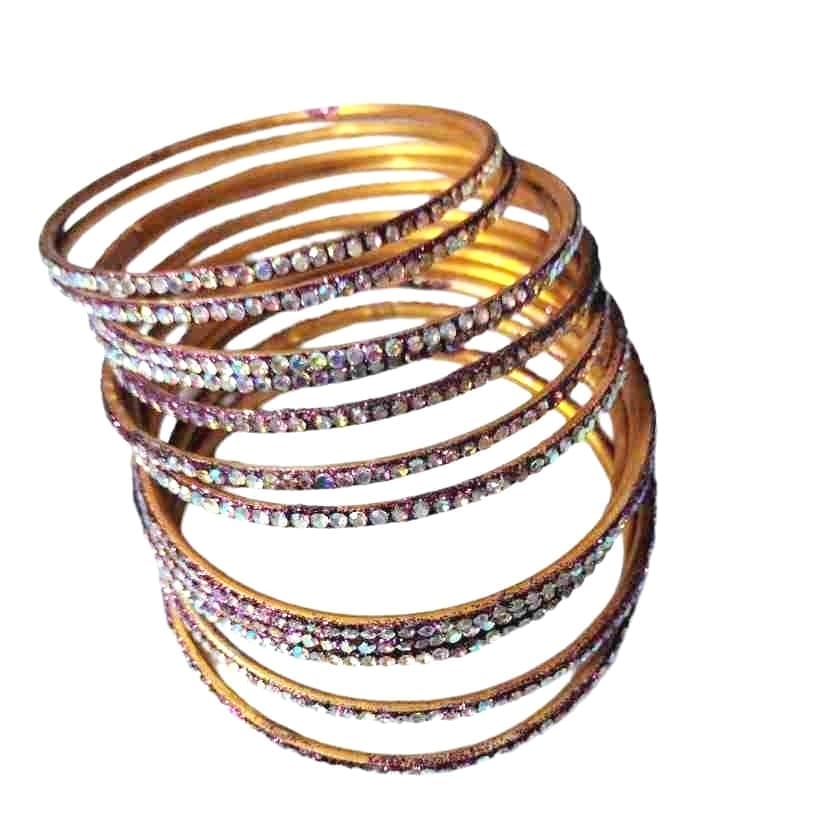 Set of 8 Traditional Indian Rhinestone Wedding Bangle Bracelets view 2