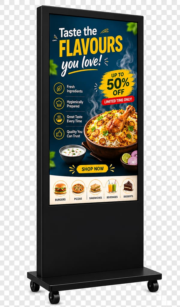 55" Tower-Type Digital Standee | 4K UHD Commercial Grade Display | Digital Signage with Pen Drive option | Cloud Content Update Software on Demand view 2