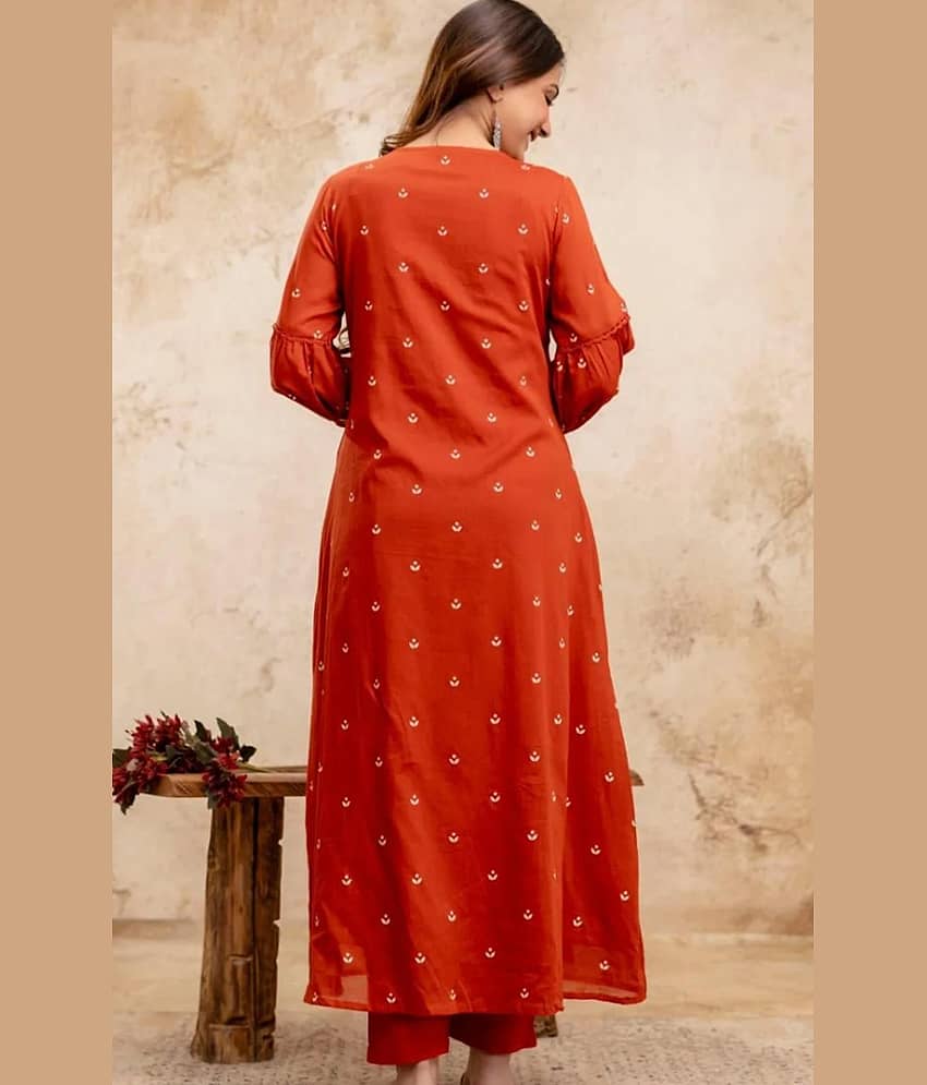 S & D Attire Women Rayon Printed A-line Kurti With Pants ( Orange ) view 2