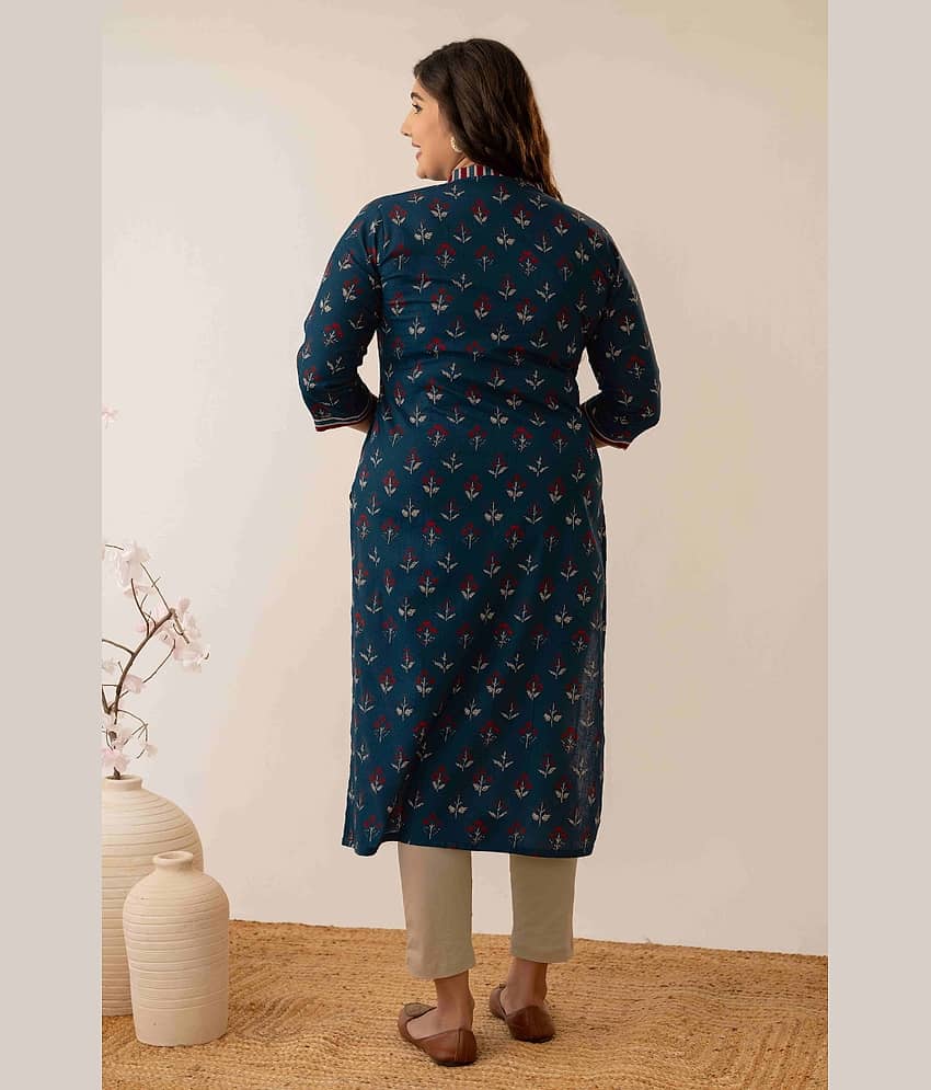 AMTHI Women Cotton Self Design Straight Kurti ( Navy Blue ) view 2