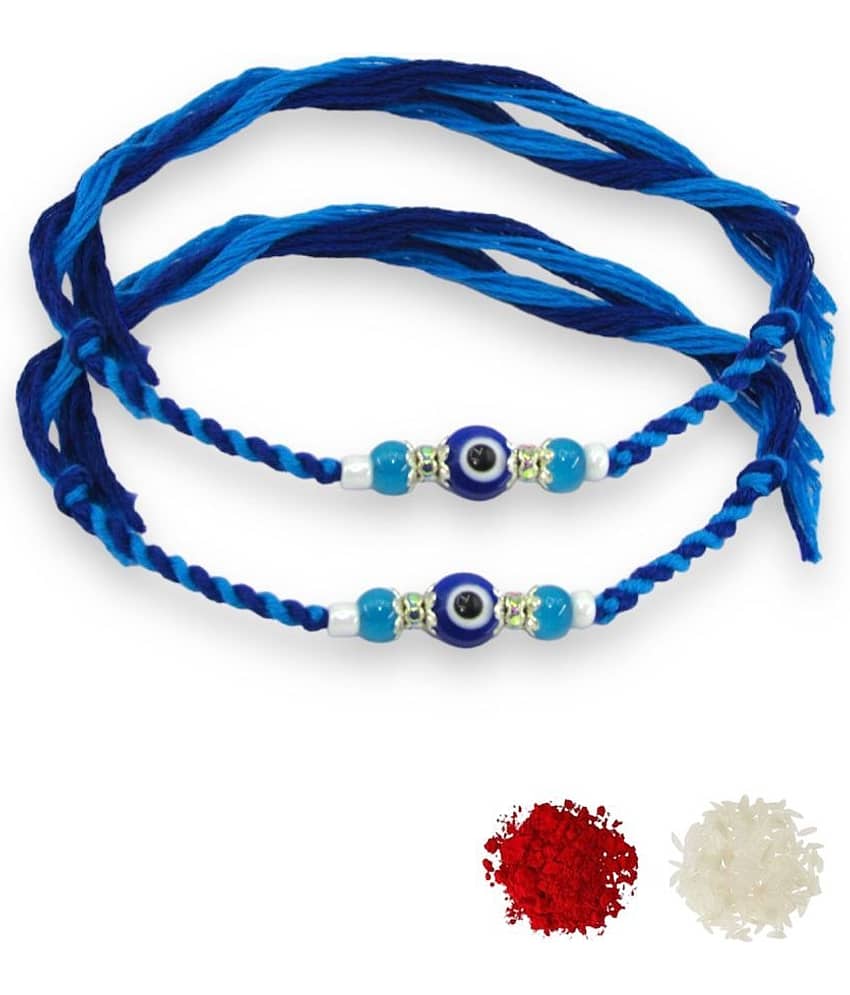 THRIFTKART Rakhi Set Blue Evil Eye Rakhi Semi Precious Stone Pack of 4 view 2