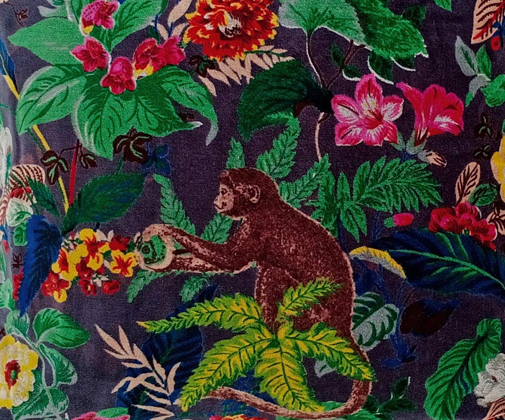 Kirti Finishing | Gray Monkey Print Velvet Cushion Cover view 2