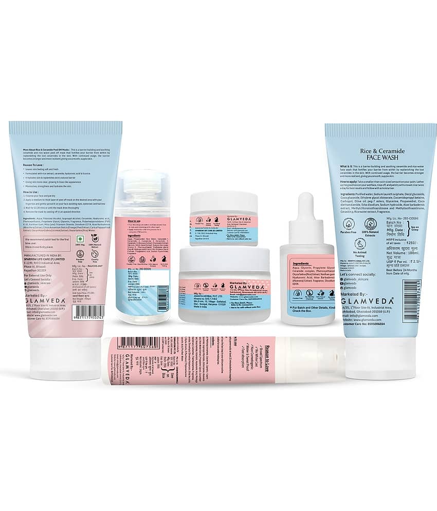 Glamveda Korean Glass Skin Rice & Ceramide 7 Step Weekly Skincare Routine For Women with Gift Box | Face wash, Peel Off Mask, Toner, Serum, Under eye cream, Moisturizer & Sunscreen view 2