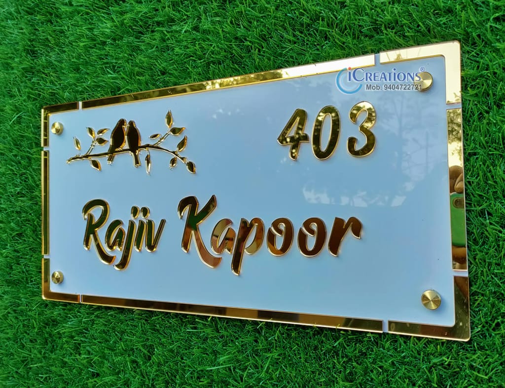 iCreations Personalized Name Plate for Home Entrance with Golden Acrylic Letters view 2