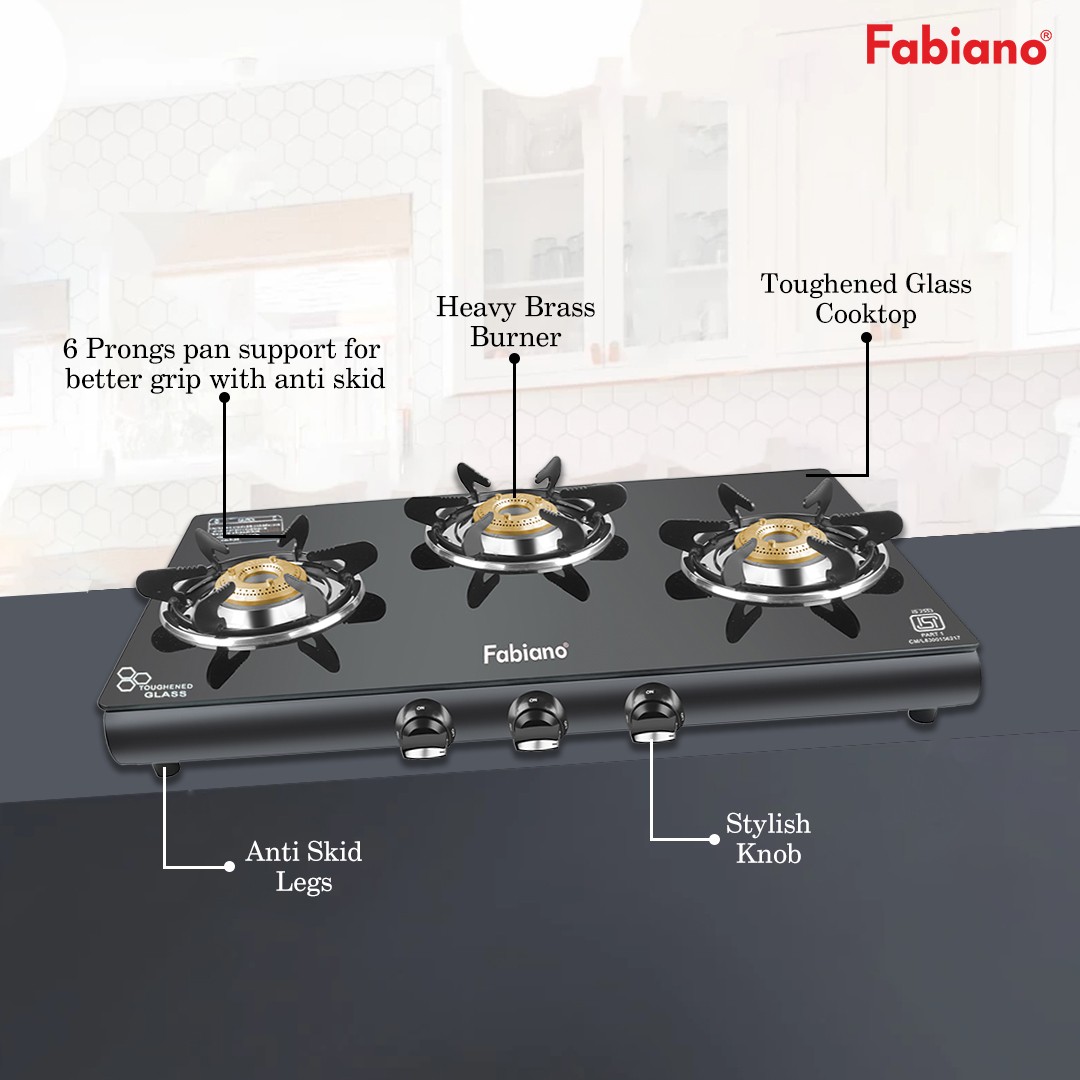 Fabiano 3 Burner Starblaze Gas Stove - Black view 2