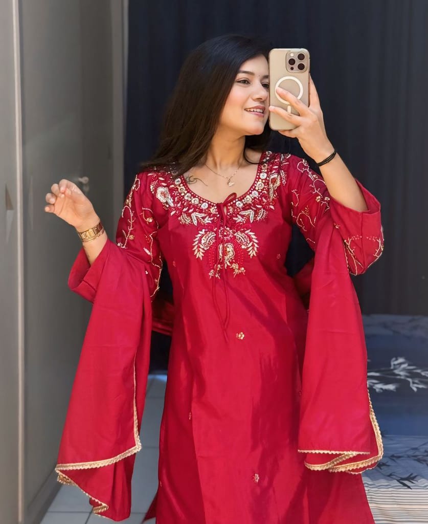 Pink Farshi Salwar Suit for Women Hand Embroidery Work view 2