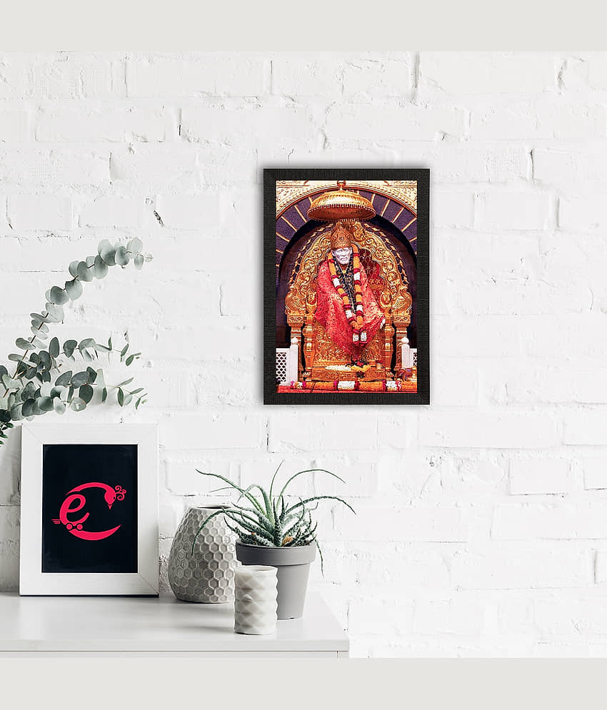 eCraftIndia Orange & Gold-Toned Shirdi Sai Baba Satin Matte Texture UV Wall Painting view 2